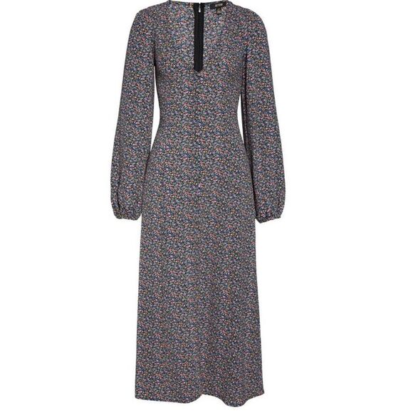 AFRM Violet Floral Long Sleeve Midi Dress || SZ M || Petite Bloom - Picture 6 of 10